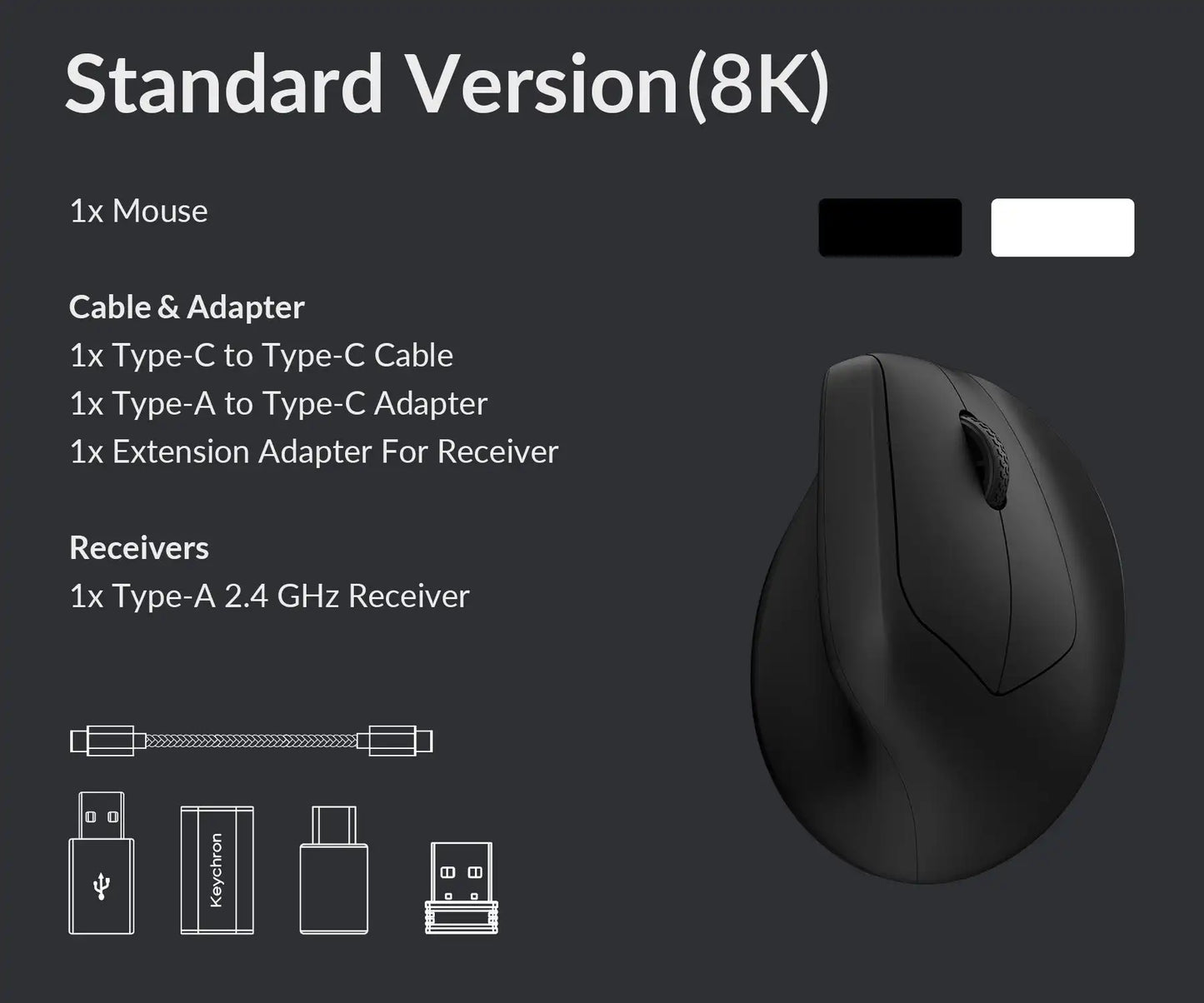 Rato Ergonómico Sem Fios Keychron M5 Ótico com Taxa de Polling 8K, 2.4GHz e Bluetooth, USB Type-C, Sensor 3950