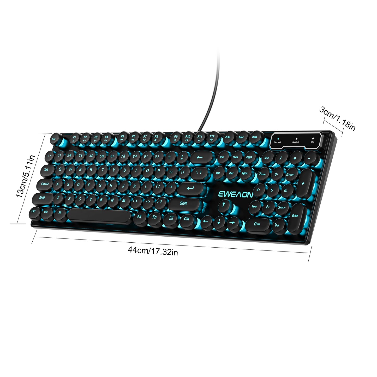 Retro Round Punk Mechanical Feel Keyboard Blue Black Switch 104 Keys USB Wired Gaming Keyboards RGB Backlit for PC Laptop Gamers