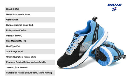 BONA New Popular Style Men Running Mesh Weaving Upper Sport Shoes ventilate Jogging Walking Sneakers Lace Up