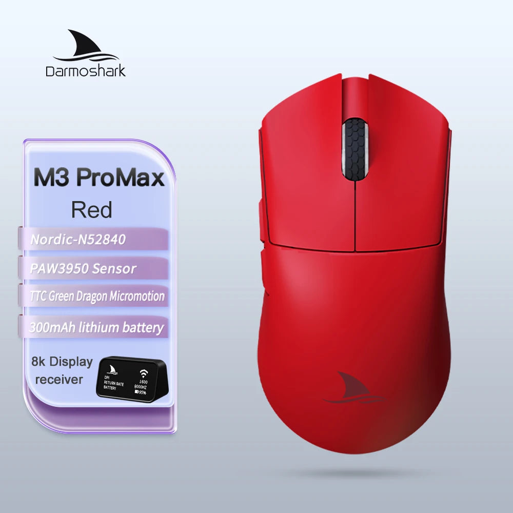 Darmoshark M3Pro Gaming-Maus 2.4G BT kabellos Tri-Mode PAW3395 Sensor N52840 26000DPI für große Hände mit Makro-Treiber – Maus für Gaming