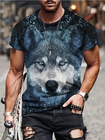 Fire Wolf Graphic 3D Print Men T-Shirt Summer Oversized Causal T-Shiet Men's Fashion Fitness Short Sleeve Clothing Tops Tees