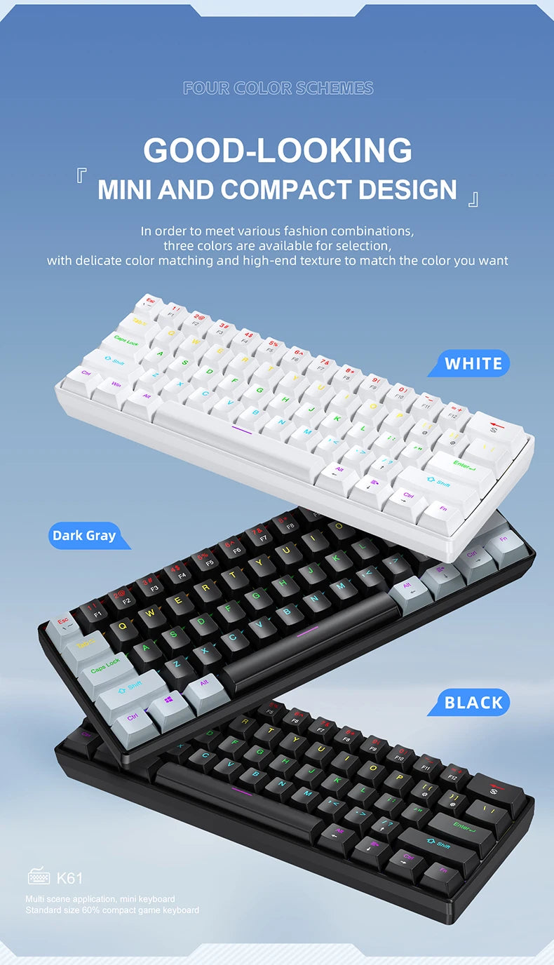 61 Keys Mechanical Keyboard Wired, APAYADO K61 RGB 60% Portable Mini Keyboard Black, White, Red/Blue Switch for Gaming