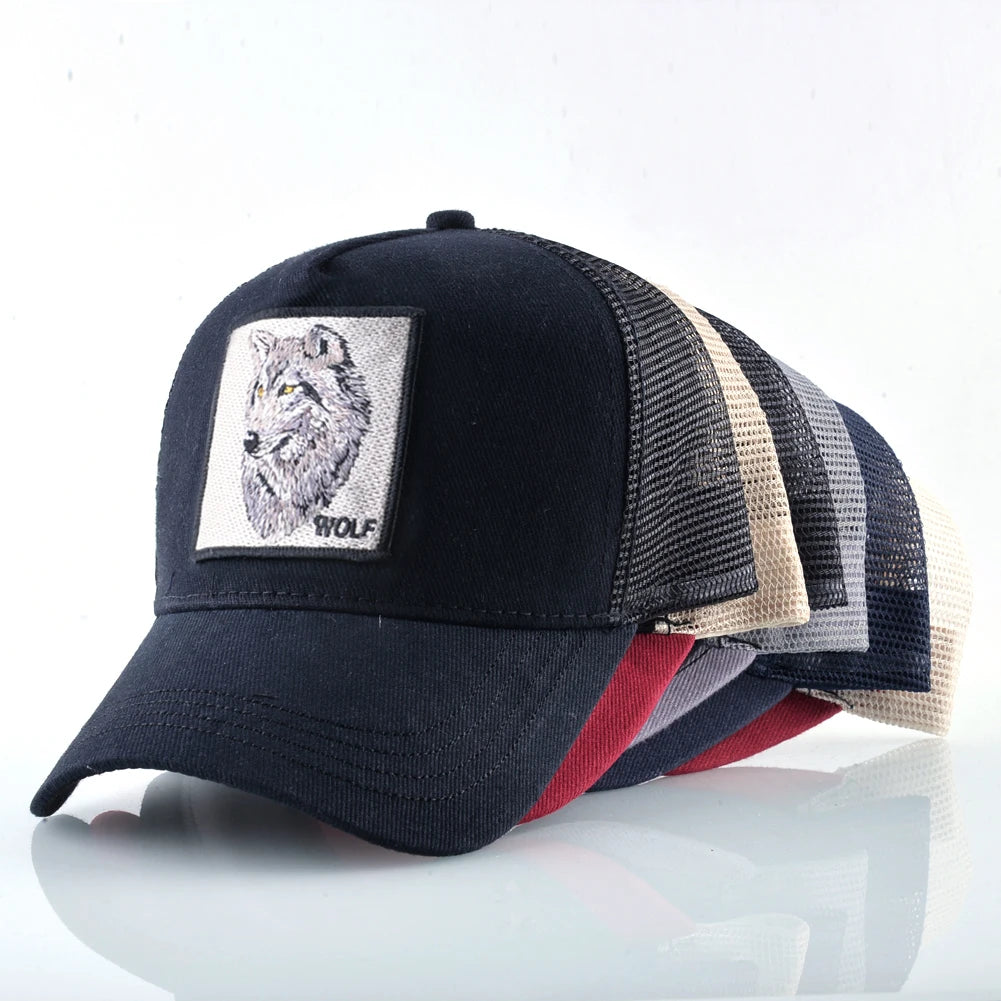 Modna bejzbol kapa s vezenim zakrpama "Wolf", snapback hip hop trucker kape za muškarce i žene, za vanjsku upotrebu, prozračna kapa s vizirom