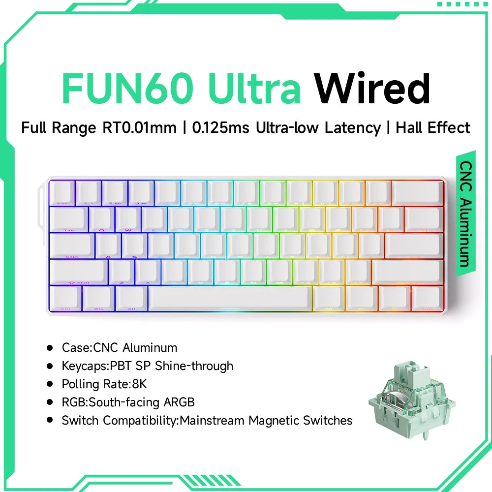 Akko MonsGeek FUN60 mechanische Tastatur mit Magnetschaltern, 60% Gaming-Tastatur, Rapid Trigger 0.01mm, 8K ARGB, HE/TMR Custom-Tastatur