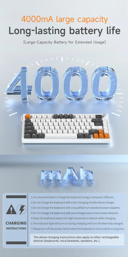 Ajazz AF82 Series 75% Layout Wireless Keyboard with 4000mAh Battery Low Profile Keys Bluetooth Tri-Mode Connectivity RGB