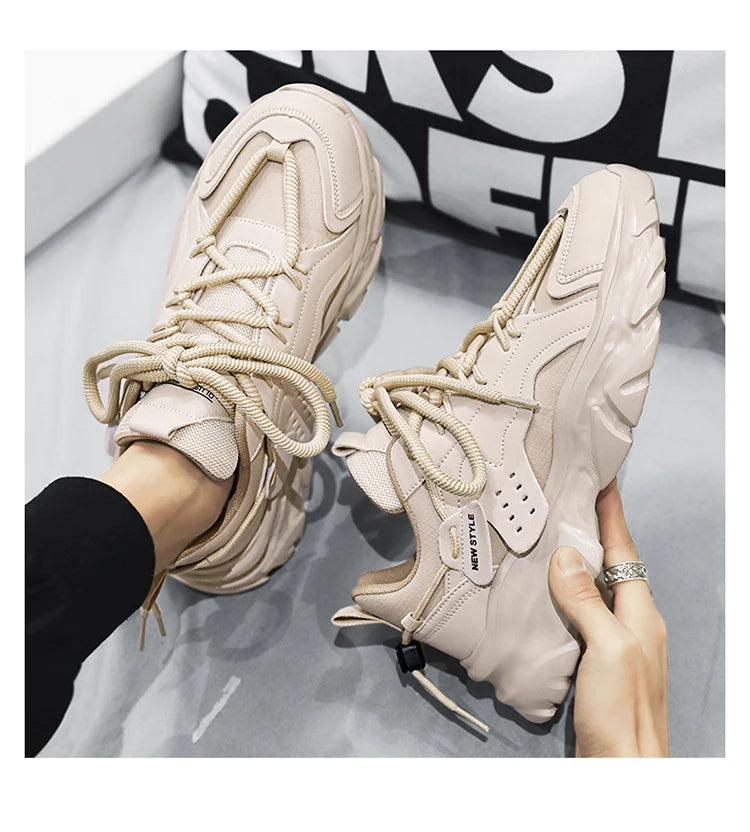 Men's shoes, seasonal leather trend, soft sole, sports running shoes, campus style, casual and versatile, fashionable dad shoes