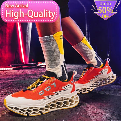 Summer Hot Selling Professional Mens Sports Shoes Marathon 3D Printed Sole Running Shoes Foot Protecting Commuting Walking Shoes