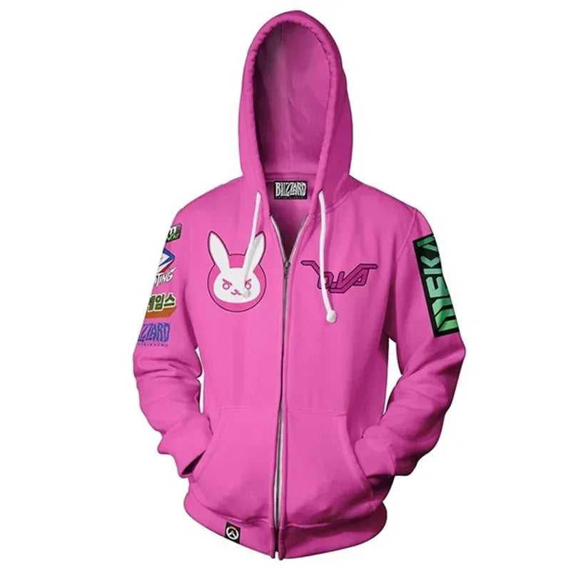 Sweatshirt com Capuz de Anime e Gaming com Impressão 3D Overwatches DVA DJ, Fato de Cosplay, Casaco com Capuz para Mulher, Homem e Casal, Top de Vestuário