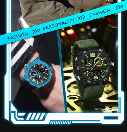 SANDA Fashion Luxury Men's Watches Dual Digital Display Sport Analog Quartz Man Wristwatch Casual Waterproof Silica Chronograph