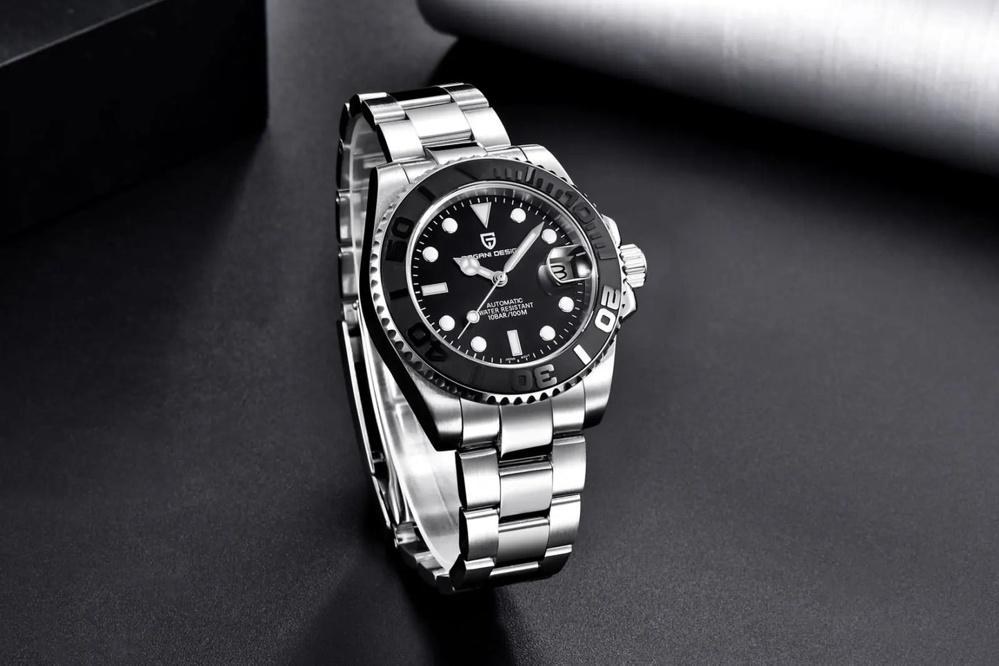 PAGANI DESIGN Automatic Watch Rose Gold Diver Watch 100M Waterproof Luxury Sport Wristwatch Black Rubber Strap Relogio Masculino
