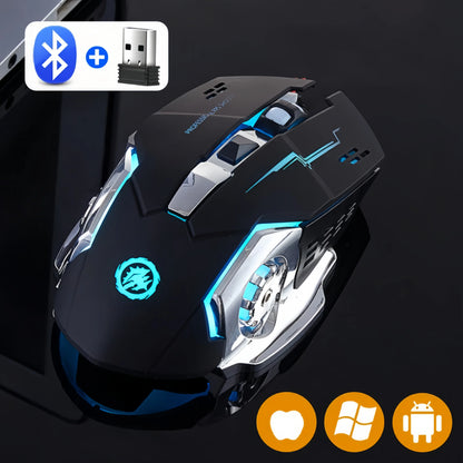 Rato Gaming Sem Fios Recarregável – Bluetooth/USB Silencioso, Retroiluminação RGB, E-Sports para PC