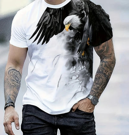 Men's Summer Fashion T-shirt Eagle 3D Printed Short sleeved T-shirt Summer Outdoor Leisure Quick drying Breathable T-shirt