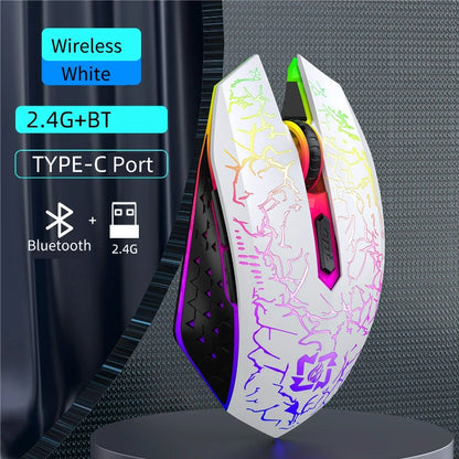 Rato Gaming RGB 2.4G sem fios, rato Bluetooth 1600DPI, 6 botões silenciosos, rato ergonómico de modo duplo para escritório, para MacBook e PC