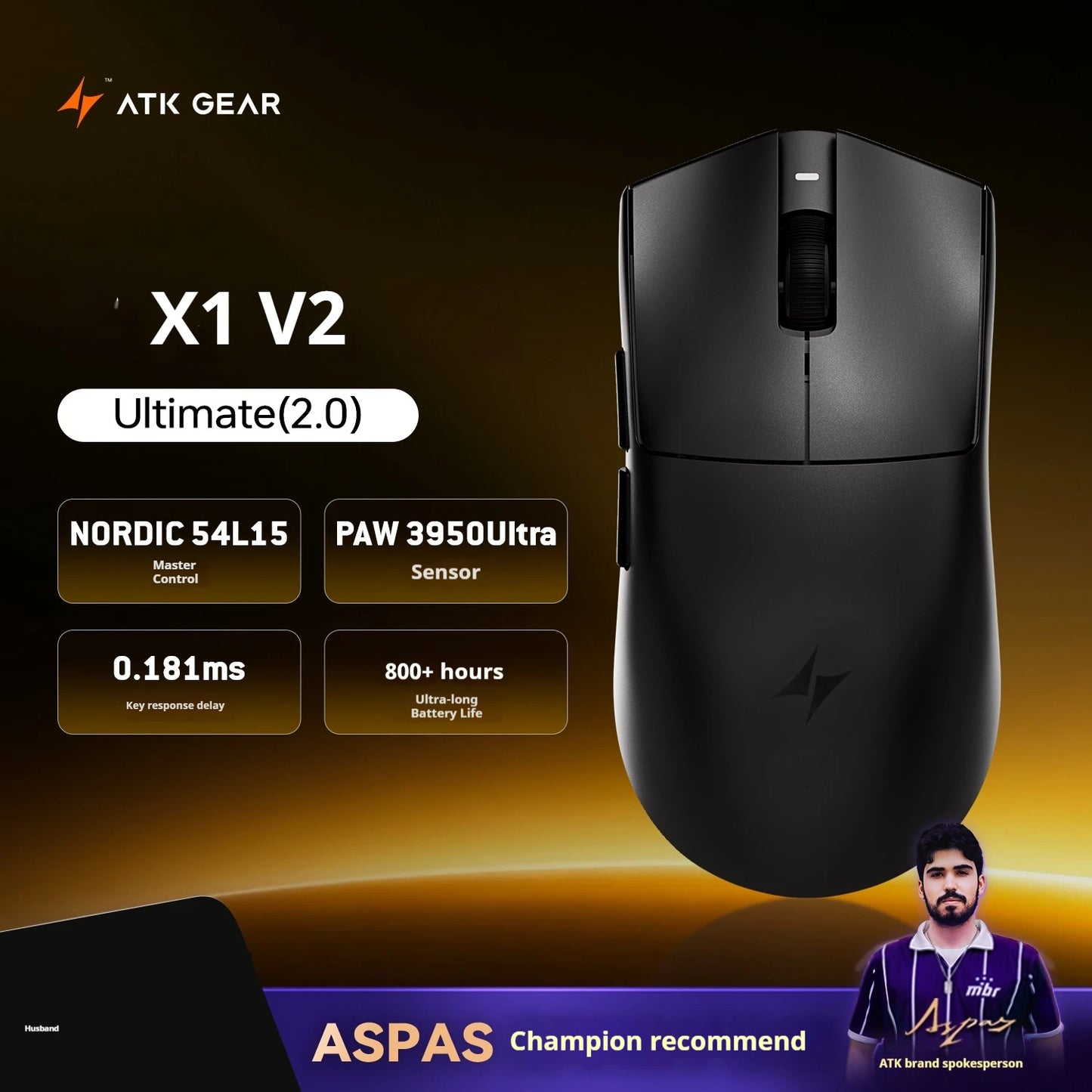 ATK X1 V2 Ultimate 2.0 Mouse Wireless Paw3950 Ultra 54g Lightweight 750ips 0.163ms Low Latency 650ips Gamer New Accessory Gifts