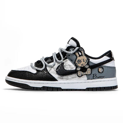 Custom Sneakers Nike Dunk Panda Deconstructed Graffiti Rabbit Patch Women's Skate Shoes