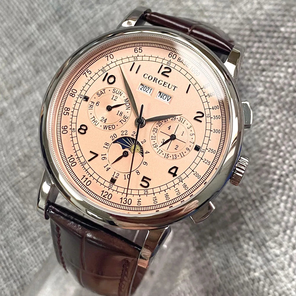 Automatické hodinky pro muže Multification, datum, den, měsíc, rok, mechanické pánské hodinky z 316L s leštěným pouzdrem, ukazatelem den/noc, 42mm