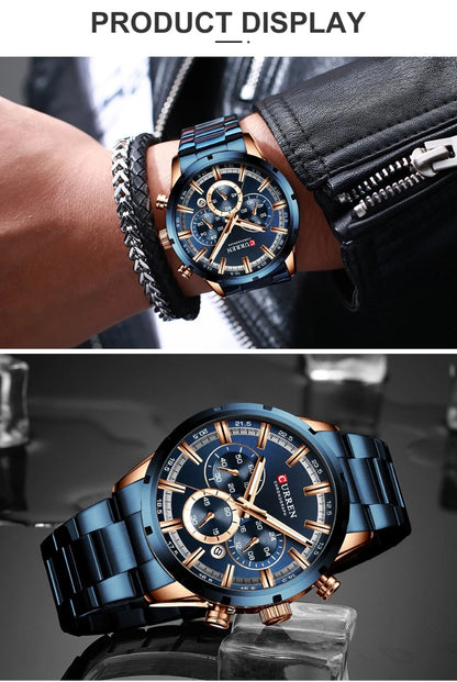 CURREN Top Brand Luxury Military Leather Wrist Watch Casual Sport Watches for Men Blue Man Clock Fashion Chronograph Wristwatch
