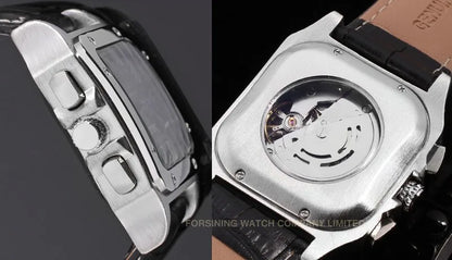 Fashion Jaragar Top Brand Men's Stylish Casual Skeleton Automatic Watch Multifunction Genuine Leather Strap Square Dial Business