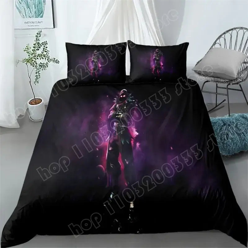 Set de lenjerie de pat Fortnite, 3 piese, imprimare 3D, lenjerii pentru dormitor, joc, desen animat, lenjerie decorativă, husă de pilotă, față de pernă, cadou de ziua de naștere