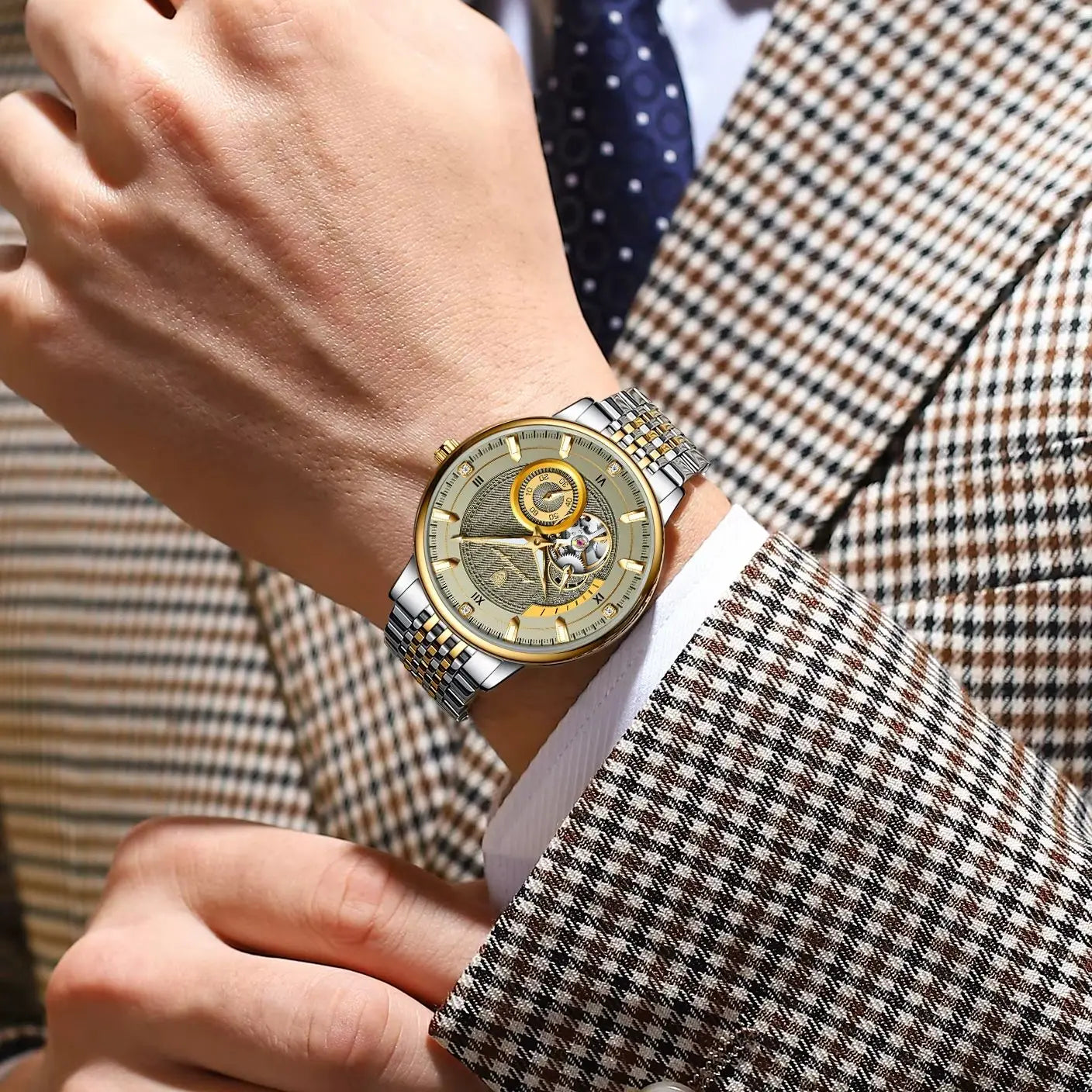 POEDAGAR Top Luxury Man Wristwatch Luminous Hollow Tourbillon Stainless Steel Men Clock Mechanical Automatic Men's Watches Reloj