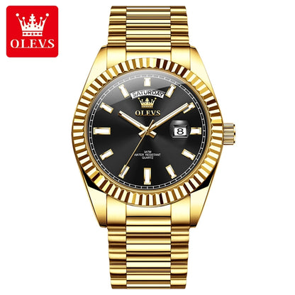 OLEVS 5650 Quartz Men's Watches Unique Week Calendar Display Luxury Brand Original Watches for Men Luminous Waterproof Man Watch