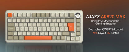 German Version Ajazz Ak820 Gaming Mechanical Keyboard, German Keyboard, ISO-DE Layout Qwertz Hot-Swappable Volume Knob, Holiday Gift