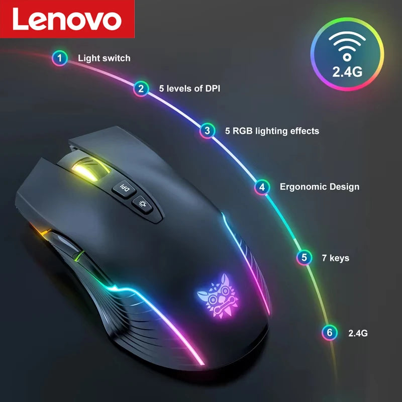 Lenovo CW905 Wireless Gaming Mouse 3600 DPI RGB Ergonomic Gaming Mouse with 7 Buttons, Adjustable DPI, USB Gaming Mouse for PC & Laptop
