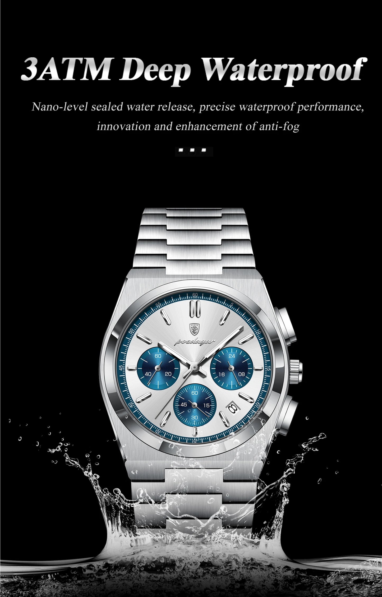 POEDAGAR Fashion Men's Wristwatch Chronograph Date Stainless Steel Quartz Man Clock Waterproof Luminous Business Watches For Men