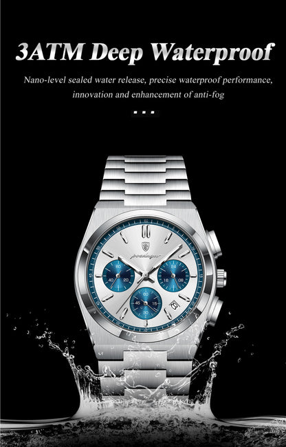 POEDAGAR Fashion Men's Wristwatch Chronograph Date Stainless Steel Quartz Man Clock Waterproof Luminous Business Watches For Men