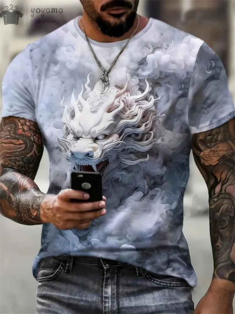 Dragon Print Clothes Men Funny Men's Summer Clothes T shirt Men Short Sleeve Tee Dragon Graphic T shirts Personalized T-shirt