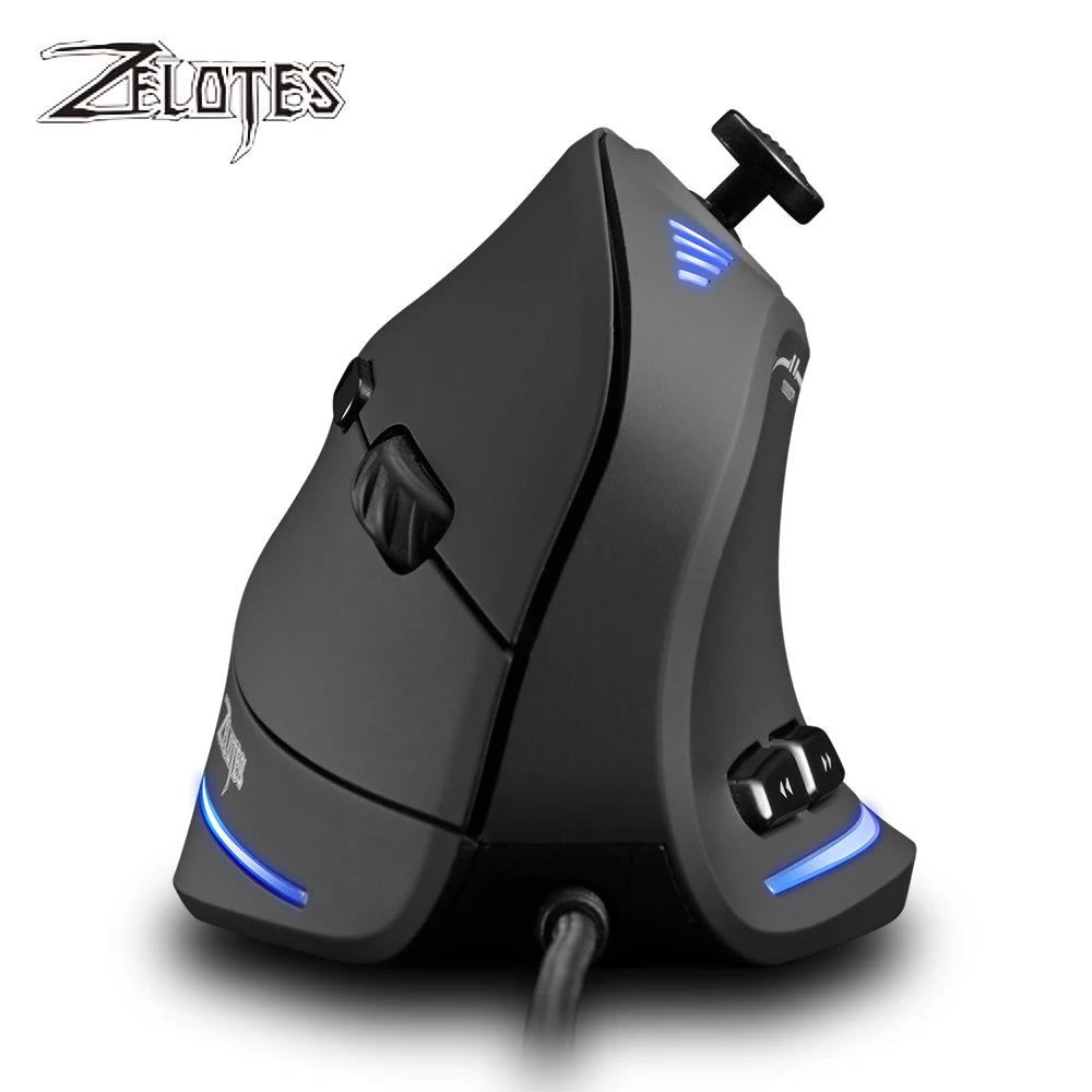 Rato Gaming com Fio Zelotes C-18, 11 Botões Programáveis, Motor Laser 10000DPI, Faixa de Luz RGB, 128KB, Rato Vertical para Portátil e PC
