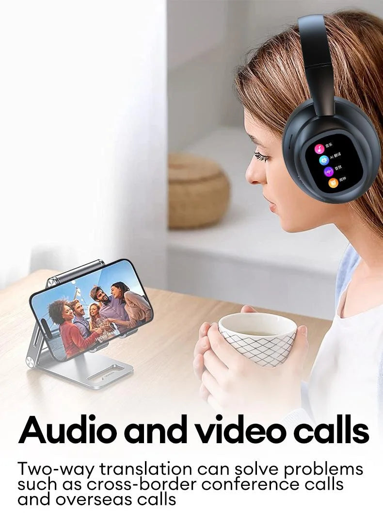Auscultadores Bluetooth sem fios com ecrã tátil LCD AI – Headset gaming com cancelamento de ruído ANC, graves profundos e microfone HD