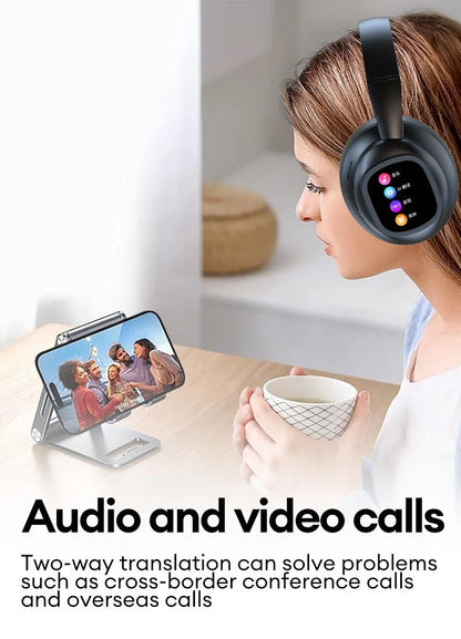 Auscultadores Bluetooth sem fios com ecrã tátil LCD AI – Headset gaming com cancelamento de ruído ANC, graves profundos e microfone HD
