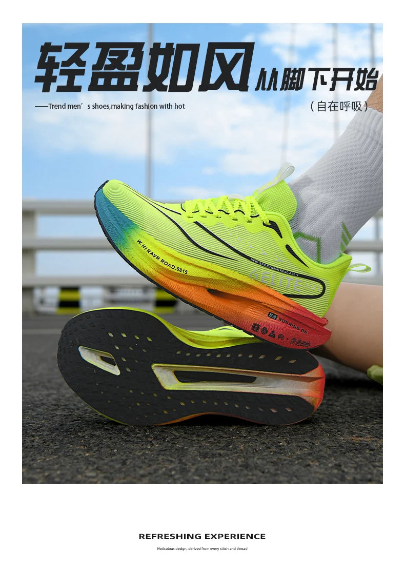 Men  Running Shoes Carbon Board Speciality Marathon Sports Breathable Lightweight Women's Comfortable Athletic Nonskid Sneakers