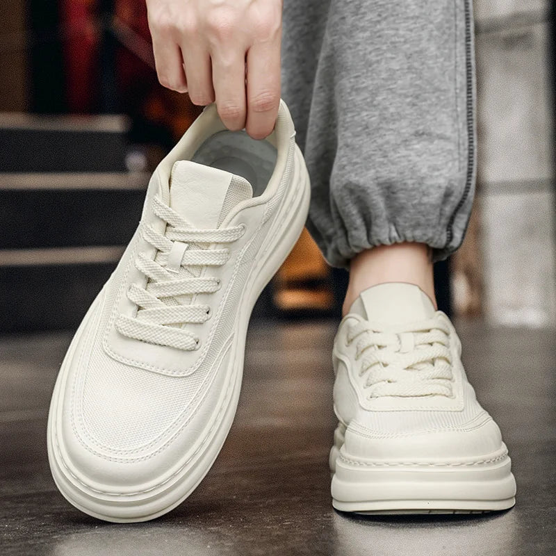 British Style Casual Leather Shoes Men Classic Soft Leather Breathable Lace-Up Walking Shoes Flat Brand Minimalist Driving Shoes