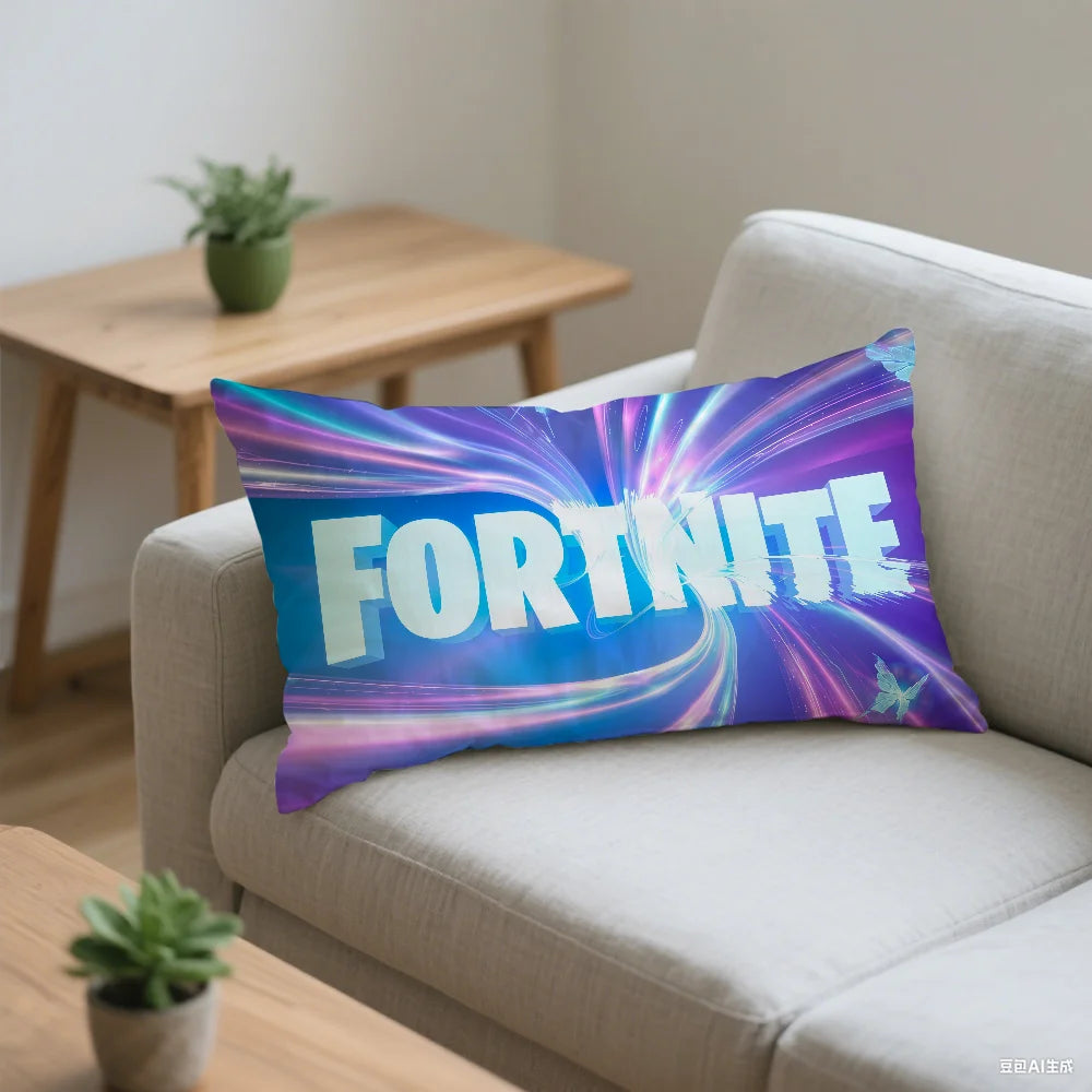 Capa de almofada retangular com logótipo do jogo F-FORTNITE — fronha estampada para cabeceira, sofá, quarto e decoração de casa