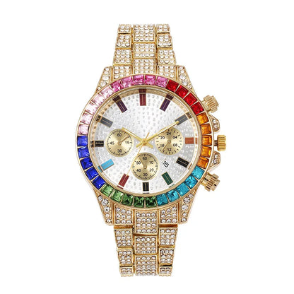 UTHAI BK114 Fashionable Man Watch, Colored Diamond Calendar, Inlaid Diamond Quartz Watch, Luxury Clock Gift Watches for Man