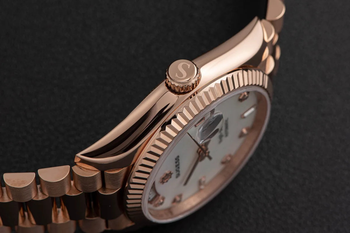 Sugess Watch of Men 36mm Date Automatic Retro Mechanical Wristwatches Sapphire Crystal RoseGold Dandong SL3034 Movement Day New