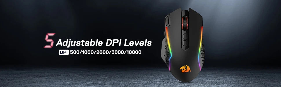 Mouse da gaming wireless Redragon M810 Pro, 10000 DPI, mouse da gamer cablato con tasto Rapid Fire, 8 pulsanti macro, nero/bianco