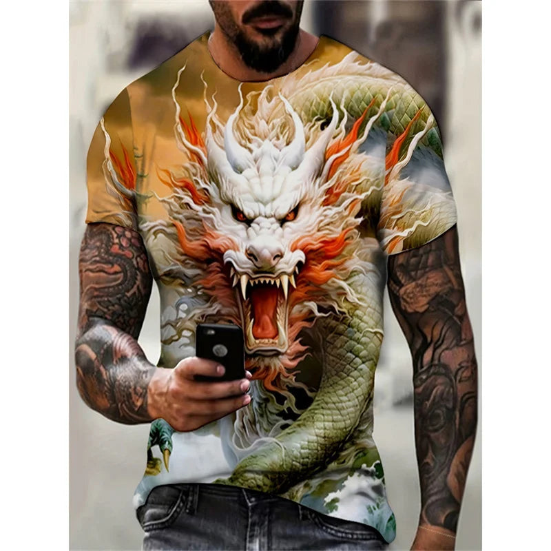 Dragon Phoenix Pattern T-Shirt For Men Animal 3D Printed Tees Summer Casual Short Sleeve O-Neck Oversized Street T Shirts Tops