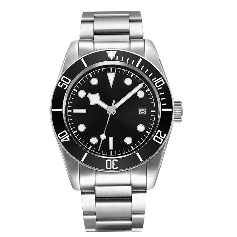 41MM Custom Name NH35A / Miyota 8215 Personalized Men's Automatic Watch Black Dial · Sapphire Crystal · 20ATM · Name & Logo E