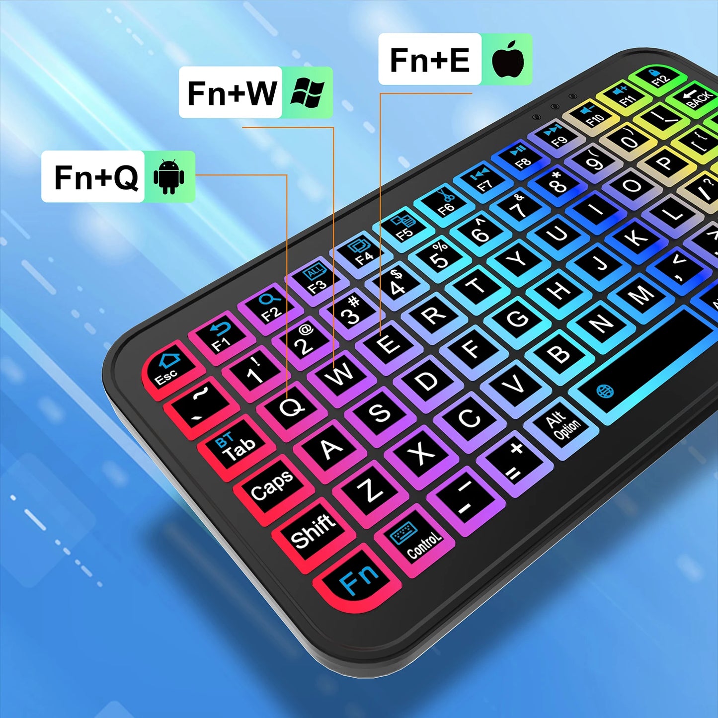 Mini Backlit RGB Bluetooth Keyboard for PC Tablet Laptop Rechargeable Wireless Bluetooth Keyboard for iPad iOS Android MacBook