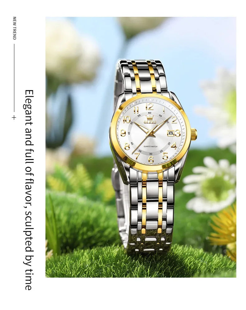 OLEVS Luxury Fashionable Ladies Quartz Watch Waterproof Wristwatch with Arabic Numerals Date Feature And Set Bracelet for Women