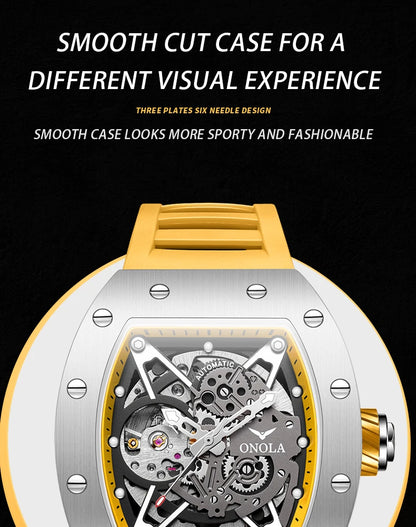 ONOLA Luxury Automatic Watch Men Fashion Hollow Silicone Waterproof Mechanical Watch Men Military Sports Watch Clock