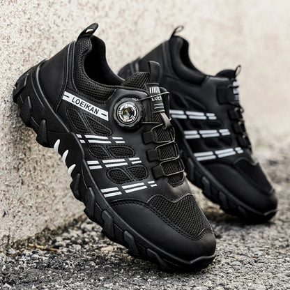 Men's All-Season Outdoor Casual Hiking Shoes, Comfortable Breathable Slip-On Design with Rotating Buckle, Thick-Soled PVC Sneake