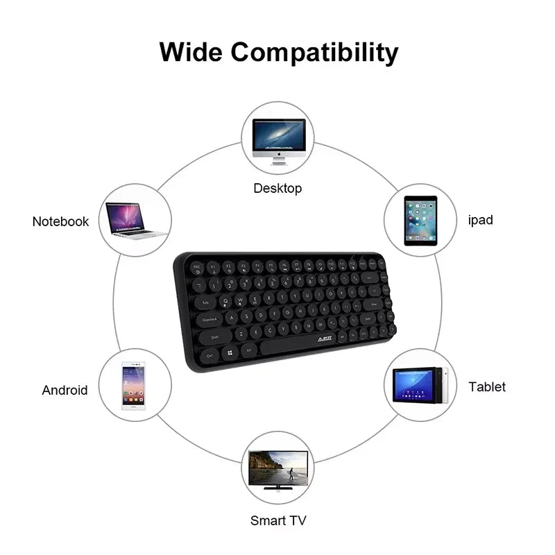 AJAZZ 308i Wireless Bluetooth Keyboard 84 Keys Rechargeable Retro Round Typewriter Keycaps, Portable Mechanical Keyboard