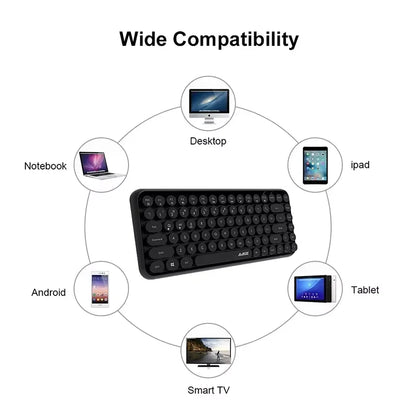 AJAZZ 308i Wireless Bluetooth Keyboard 84 Keys Rechargeable Retro Round Typewriter Keycaps, Portable Mechanical Keyboard