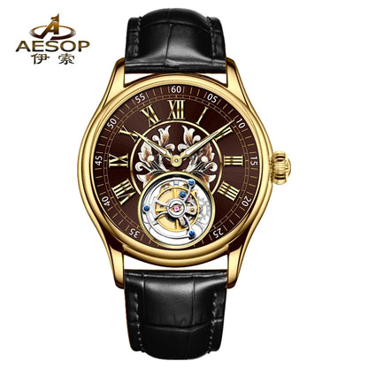 aesop Men's Watch Automatic Movement Mechanical Tourbillon Watch Skeleton Design Stainless Steel Case Waterproof Men's Watch 202