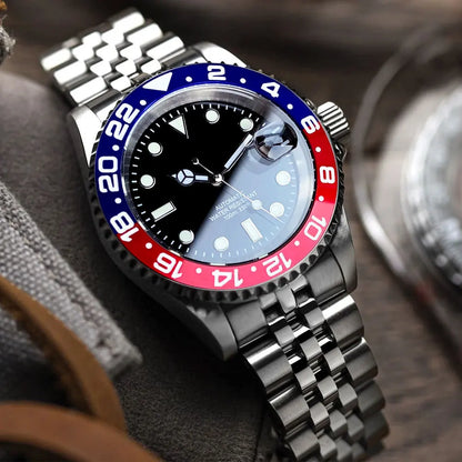 Relógio de Homem Automático Miyota8215 Impermeável 200m, Relógio de Mergulho 40mm com Movimento Mecânico, Luminoso, Bracelete Jubilee e Fecho Glide Lock