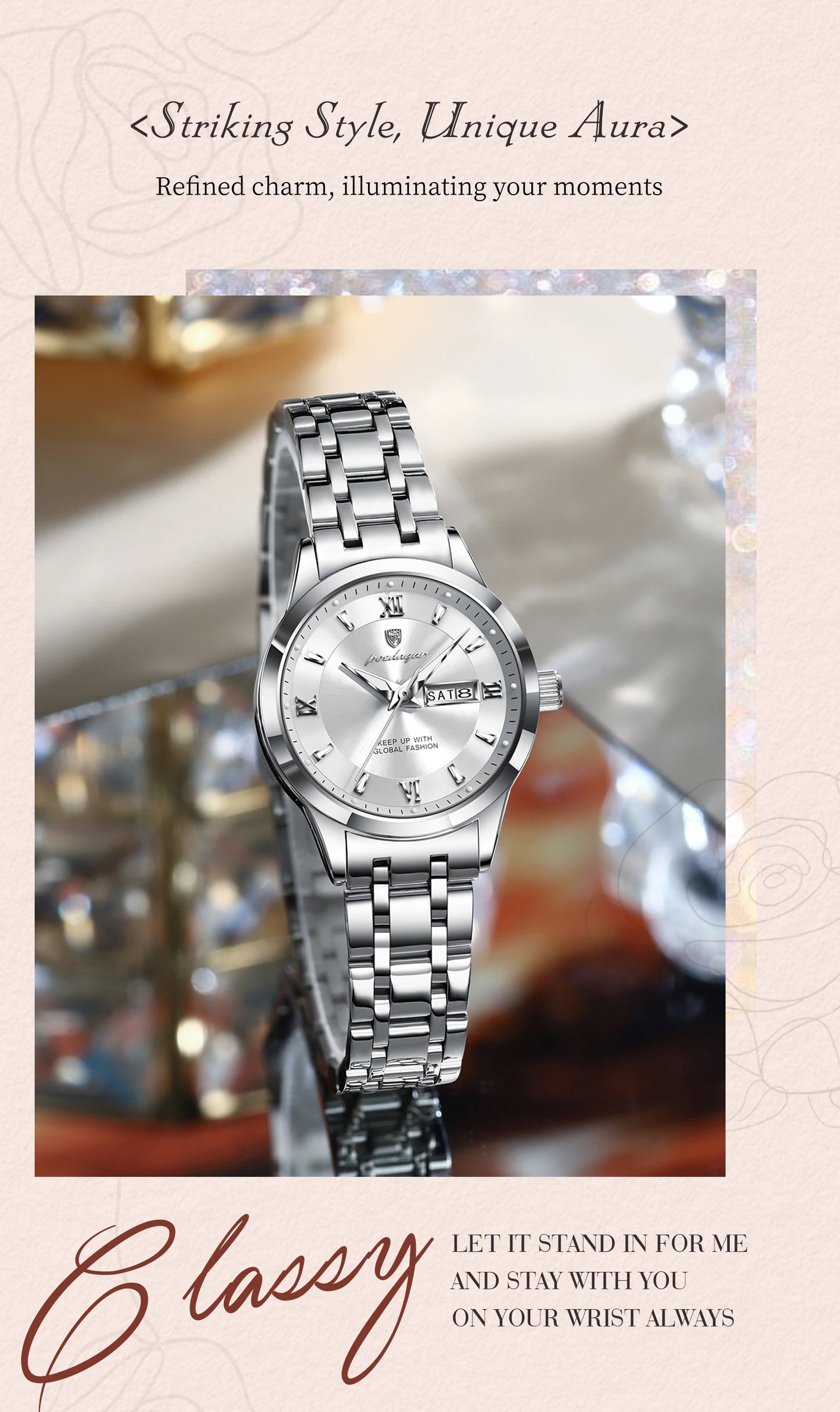 POEDAGAR Luxury Elegant Woman's Watches Luminous Waterproof Stainless Steel Ladies Wristwatch Quartz Week Date Women Watch Reloj